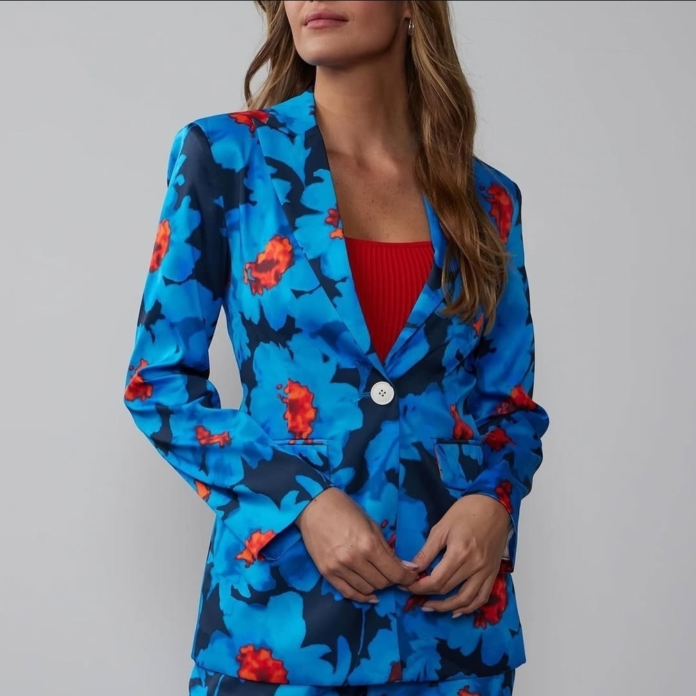 New York & Company Vibrant Blue Floral Blazer